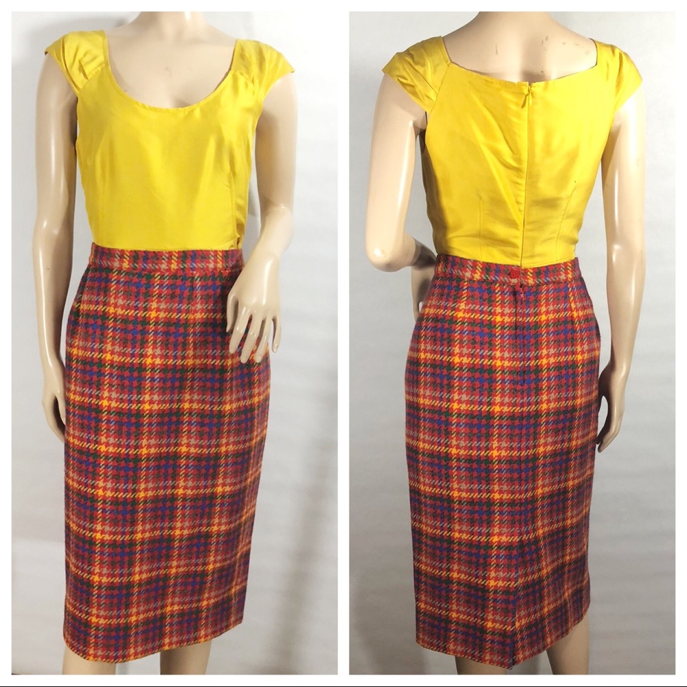 Rainbow Houndstooth Wool Skirt by Guy Laroche